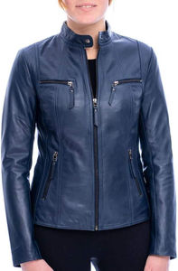 Veste en cuir véritable pour femme de qualité supérieure, design moto classique avec col montant et coupe ajustée élégante, veste pour femme chez Nurak - Product Image 5