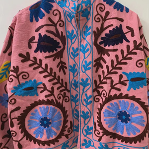 Veste courte pour femme en coton indien 100% imprimé, technique Suzani, broderie florale pêche, faite à la main, pour l'été - Product Image 1
