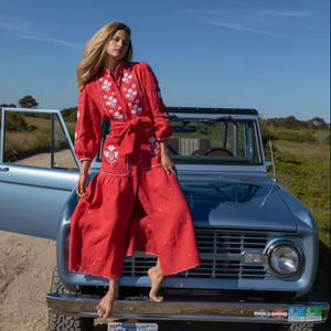 Cheap Cotton Embroidered Full <b>Balloon</b> Sleeves Ankle Length Long Women Ukrainian Fashion Stylish Long Ukraine Dresses OEM ODM - Product Image 1