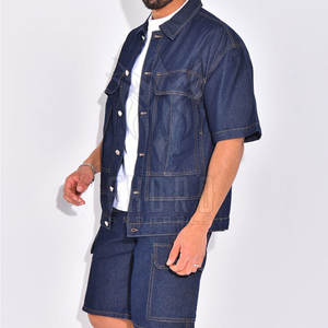 Conjunto de pantalones cortos de mezclilla de talla grande para hombre, venta al por mayor, personalizado, transpirable, ligero, alta calidad, verano, estampado personalizado, adultos, sólido - Product Image 3