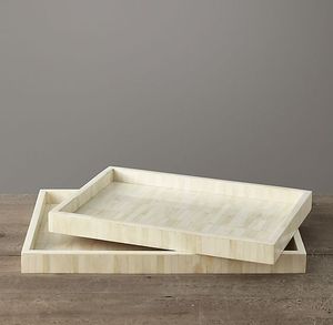 Bandeja de servicio con incrustaciones de hueso étnico con intrincado grabado Floral elegante bandeja de madera con incrustaciones de hueso para decoración de Bar y Mesa - Product Image 1