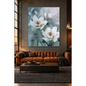 Impression sur toile de magnolias blancs Fida sur fond vert pastel - Product Image 3