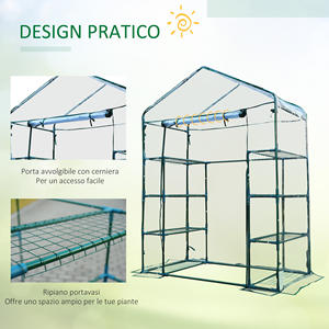 Outsunny Serre de jardin en acier et PVC transparent avec porte roulante, 143x73x195 cm, vert - Product Image 5