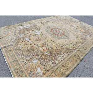 Alfombra turca de lana clásica Beige de 8,3x12,4 pies, patrón de retazos para entrada, sala de estar, dormitorio, tamaño de mesa auxiliar con respaldo de látex - Product Image 2