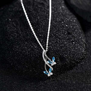 NOVAMART Fine 925 Sterling Silver Butterfly Pendant <b>Necklace</b> with Marquise Cut Diamond <b>Opal</b> Pearl Rhodium Plated Chain for Engag - Product Image 3