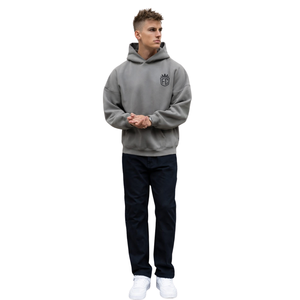 Mens Light Grey Oversized Hoodie Pullover 50% Cotton 50% Polyester Drop Shoulder Streetwear Relaxed Fit Winter <b>Sweatshirt</b> - Product Image 1
