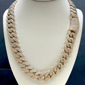 VVS Hip Hop Iced Out Moissanite Cubain Link Chain Collier Pass Diamond Tester Deux Tons Pendentif en or sterling 925 - Product Image 1