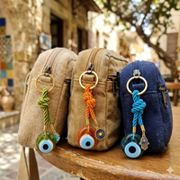 Juego de 3 llaveros de ojo turco con diseños de amuletos coloridos y variados, llavero Nazar de 3 cm, juego de regalo de recuerdo turco de acero inoxidable KEC-D2