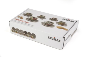 Juego de 6 tazas de espresso con platillo, 900 ml, porcelana, duraderas, estilo tropical chic de Excelsa Luxury, resistentes al calor, redondas - Product Image 6