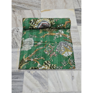 Thevintageartcraft - Sábana de Algodón Verde con Estampado Kantha Vintage Hecha a Mano, 60x90 cm, Cosida a Mano en Rajasthan para la Temporada de Invierno - Product Image 1