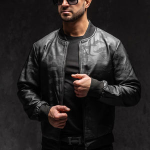 Veste de motard en cuir véritable pour homme, col montant unisexe, coupe-vent, logo personnalisé sur le devant, vente en gros - Product Image 5