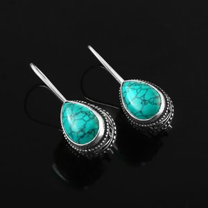 Handmade Gold Plated <b>Turquoise</b> Sterling Silver Dangle Earrings Party Anniversary Gift Women Boho Jewelry - Product Image 1