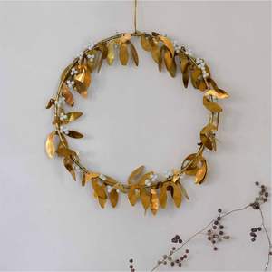 Guirnalda de Pared de Metal Dorado de Lujo, Decoración Colgante, Acabado en Latón Antiguo, Guirnalda de Laurel con Hojas de Roble y Cinta de Terciopelo, Adorno de Pared para el Hogar - Product Image 5