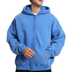 Sudadera con capucha de lana de algodón 100% de peso pesado Cremallera Diseño de patrón sólido Ropa de invierno y transpirable - Product Image 3