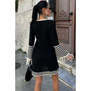 Vestido de Punto con Mangas con Borlas Transpirables y Cierre de Botones 2849 con Cintura Natural - Product Image 4