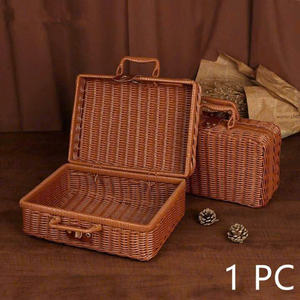 Vintage Eco-Friendly Rattan Woven Brush <b>Holder</b> <b>Makeup</b> Suitcase Sundries Jewelry Organizer Box Kitchen Storage Home Decorative - Product Image 2