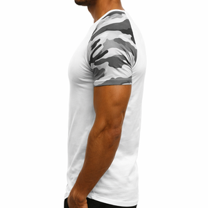 Custom Men Raglan Sleeve <b>T</b>-<b>Shirt</b> White Body Camo Arms | <b>Muscle</b> Fit Sports Tee | Bulk Manufacturer - Product Image 3