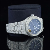 Montre mécanique pour homme en moissanite avec diamants brillants, verre analogique, bracelet en acier inoxydable, mouvement automatique