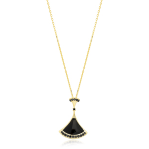 Colgante de Plata de Ley 925 con Diseño de Abanico, Esmalte Negro y Circonita Negra, Regalo de Boda, Joyería Hecha a Mano de Moda - Product Image 6