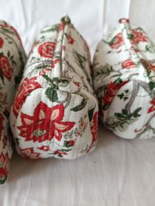 Indian Lotus Hand Block Printed Eco-Friendly Cotton Quilted Zipper Pouches for Women Traveling <b>Makeup</b> Pouches Small Medium <b>Large</b> - Product Image 3