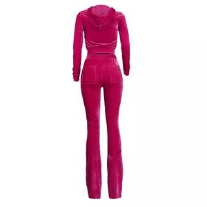 Ensemble de survêtements confortables 2 pièces en velours pour femmes Sweat à capuche à manches longues avec pantalons évasés - Product Image 2