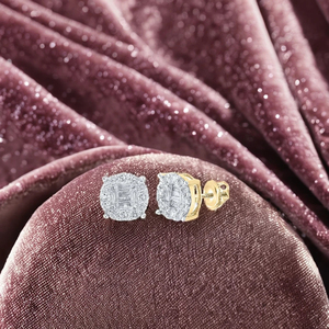 Boucles d'oreilles clous en or massif 10 carats pour femme, avec halo de diamants personnalisés, design classique, idéales pour mariage et soirée - Product Image 4