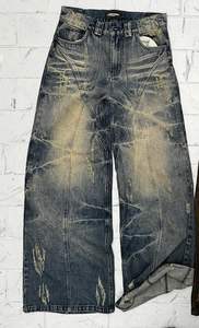 Jeans Baggy de Mezclilla Cruda 100% Algodón para Hombre, Color Sólido Marrón, Jeans para Hombre, Jeans de Mezclilla Vintage Personalizados con Lavado Desgastado - Product Image 2