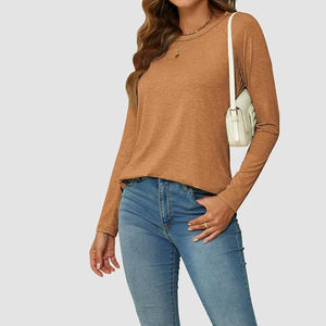 Camisetas extragrandes de la mejor calidad para mujer, camisetas 100% de algodón de manga larga con cuello redondo, servicio OEM, camisetas al por mayor a la venta - Product Image 2