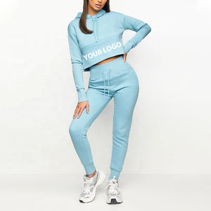 2024 nueva llegada chándal femenino personalizado entrenamiento 2 piezas Jogger pantalones recortados Top sudaderas con capucha conjuntos para hombres y mujeres para invierno - Product Image 2