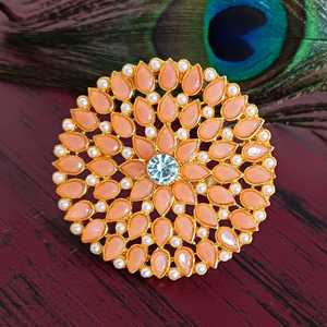 Joyería india para mujer, cristal chapado en oro, Perla de imitación, anillo de dedo grande ajustable, joyería nupcial India al por mayor - Product Image 1