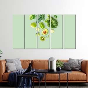 Tableau sur toile imprimé avec une salade verte moderne : élégante décoration murale en verre Kiwi, ensemble de 5 toiles - Product Image 1