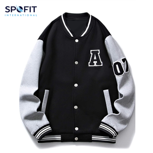 แจ็คเก็ตเบสบอลแบบ Letterman สำหรับผู้ใหญ่ พร้อมป้ายปัก คอตั้ง ตัวเสื้อทำจากผ้าขนสัตว์ แขนเสื้อทำจากหนังแท้ สำหรับผู้ชาย - Product Image 1