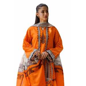 Ensemble décontracté 3 pièces en coton imprimé non cousu, coupe ample, longueur ras du sol, style ethnique pakistanais Anarkali Salwar SD-42021 - Product Image 4