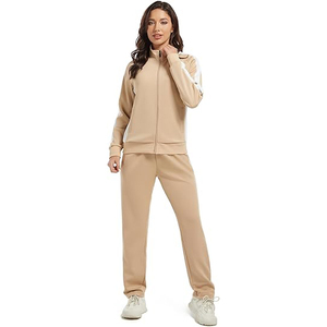 Ensemble assorti pour femmes, veste à fermeture éclair et pantalon à taille élastique, tenue de détente confortable, tissu doux, vêtements décontractés pour la maison - Product Image 6