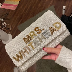 Premium Quality Trending Personalised Bridal Beaded Clutch <b>White</b> Polyester Silver/Gold Chain Fashion Eco-Friendly Indian - Product Image 5