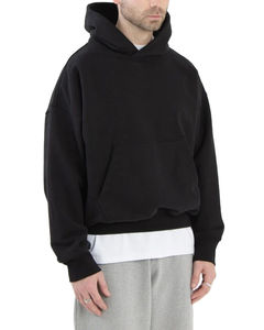 Pull à capuche en coton épais pour hommes Nouveau logo personnalisé Polaire noir oversize unisexe vierge de haute qualité pour l'hiver - Product Image 4