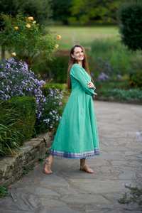 Robe longue en coton pur, tissée à la main, style bohème, vert décontracté, occasionnel, mode éthique, à panneaux - Product Image 3