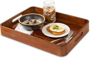 Plateaux de service en bois d'acacia avec poignées pour manger, apéritifs, nourriture, collations ou décoration intérieure, grand plateau de lit en bois ou plateau de télévision - Product Image 2