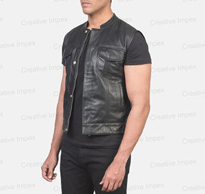 Gilet de motard personnalisé pour homme, qualité supérieure, professionnel, en coton noir, col montant, logo personnalisé, hiver, 100% coton - Product Image 2