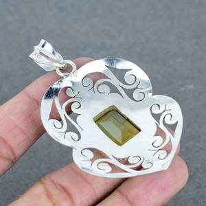 จี้ทองเหลืองชุบเงิน925อัญมณีควอตซ์เลมอนธรรมชาติเครื่องประดับแฮนด์เมดขายส่งราคาโรงงาน - Product Image 2