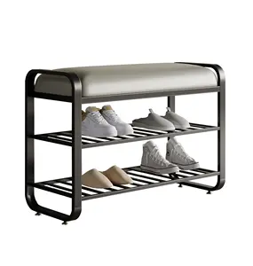 Industrial fábrica venda Shoe Bench entryway Banco com Shoe Storage Metal Shoe Rack com almofada assento acolchoado