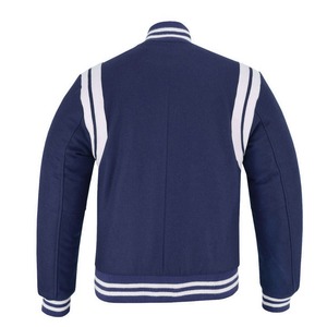2025 OEM Classic Blue Fleece Varsity Letterman <b>Jacket</b> for <b>Men</b> Stand <b>White</b> Double Leather Strips Wholesale Price Winter <b>Jacket</b> - Product Image 2