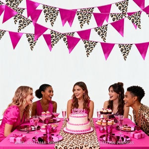 <span class=keywords><strong>Guirlande</strong></span> triangulaire personnalisée en papier <span class=keywords><strong>rose</strong></span>, à paillettes, motif léopard et carreaux, pour la décoration de fête d'anniversaire ou de baby shower - Product Image 4