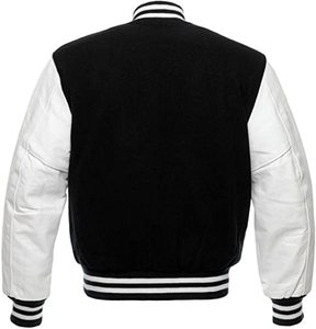 Men's Cool Vintage Canvas Stand Collar Wool Sleeves Varsity <b>Jacket</b> Baseball Sports <b>Jacket</b> Wholesale Long Length - Product Image 3