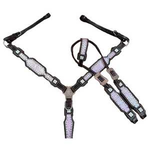 Ensemble de bride et de collier de poitrail en cuir brun western avec des points argentés et des conchos ThunderBird - Product Image 3