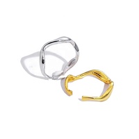 Bague vague irrégulière au design original Bagues ouvertes en argent sterling 925 pour femmes en plaqué or 18 carats