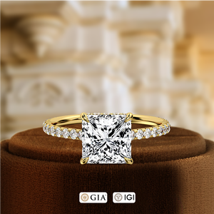 Bague de fiançailles en or blanc 14 carats massif, sertie d'un halo pavé, avec un diamant de 1 carat, taille princesse, créé en laboratoire, certifié IGI, meilleur cadeau pour elle - Product Image 1