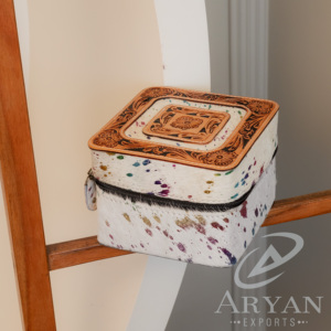 Nouveau Western à la main usiné en cuir étui à bijoux cheveux sur métallique en cuir véritable bijoux support sûr vente chaude femmes boîte à bijoux - Product Image 3