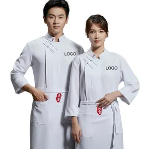 Chef Coat Uniform for Restaurant Staff Long Sleeve Kitchen Work Jacket Women Chef Uniform with Logo