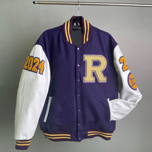 Veste de baseball varsity personnalisée pour homme, manches en cuir, logo brodé, vêtements de rue chauds pour l'hiver. - Product Image 5